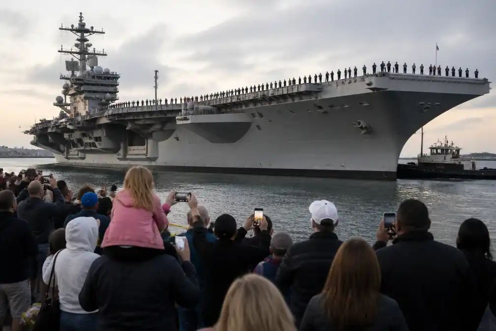 USS Abraham Lincoln terug in San Diego na inzet van bijna elf maanden