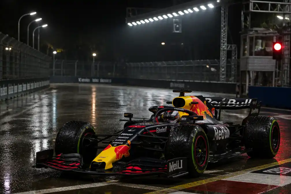 Verstappen vanaf pole in Singapore, start sprintrace uitgesteld door regen
