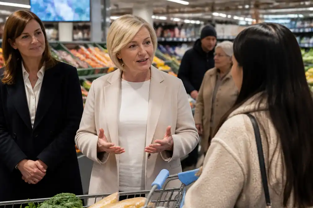 Crevits lanceert taalcampagne in supermarkt in Rumbeke