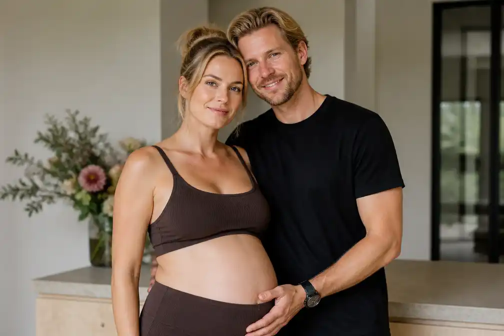 Carola Kirschbaum siert zwanger de cover van Women's Health