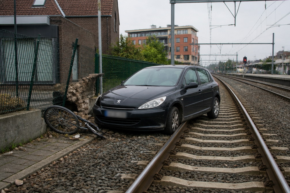 Auto belandt op sporen in Wevelgem; alerte getuigen voorkomen drama