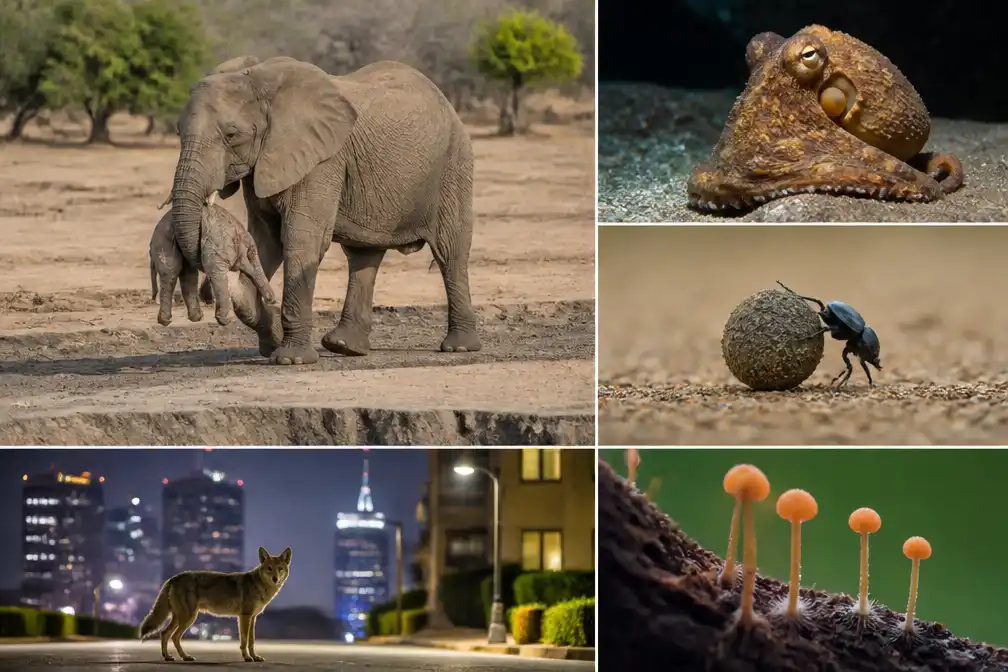 Natuurfoto's van het jaar 2026 tonen rouwende olifant en nieuwsgierige octopus