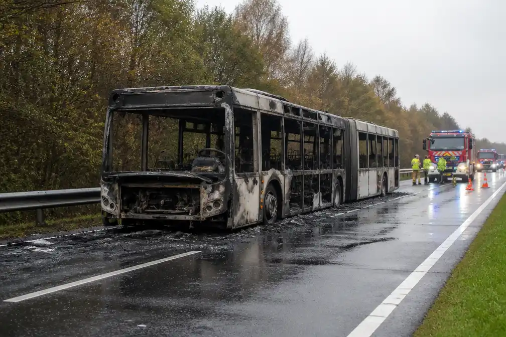 Lijnbus brandt uit op N371 bij Hoogersmilde, passagiers ontsnappen aan vlammen
