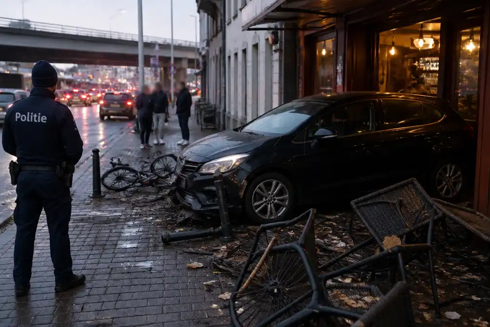 Dronken bestuurster rijdt op terras van koffiebar in Antwerpen, twee ongevallen op viaduct van Merksem
