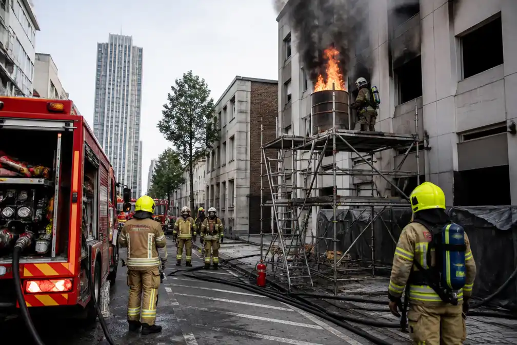 Pekketel vat vuur op stelling in Gent, brandweer start hoogbouwopleiding in Aurora-toren