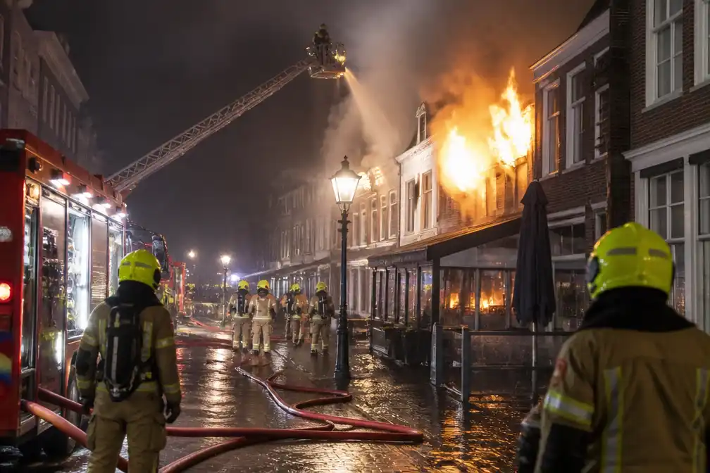 Grote brand in café in centrum Delft, omliggende panden ontruimd