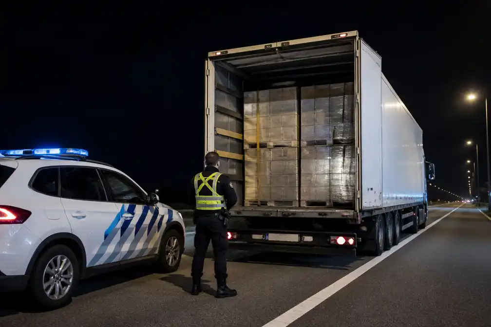 Marechaussee treft vrachtwagen met vermoedelijk gestolen lading van 90.000 euro aan op A67 bij Venlo