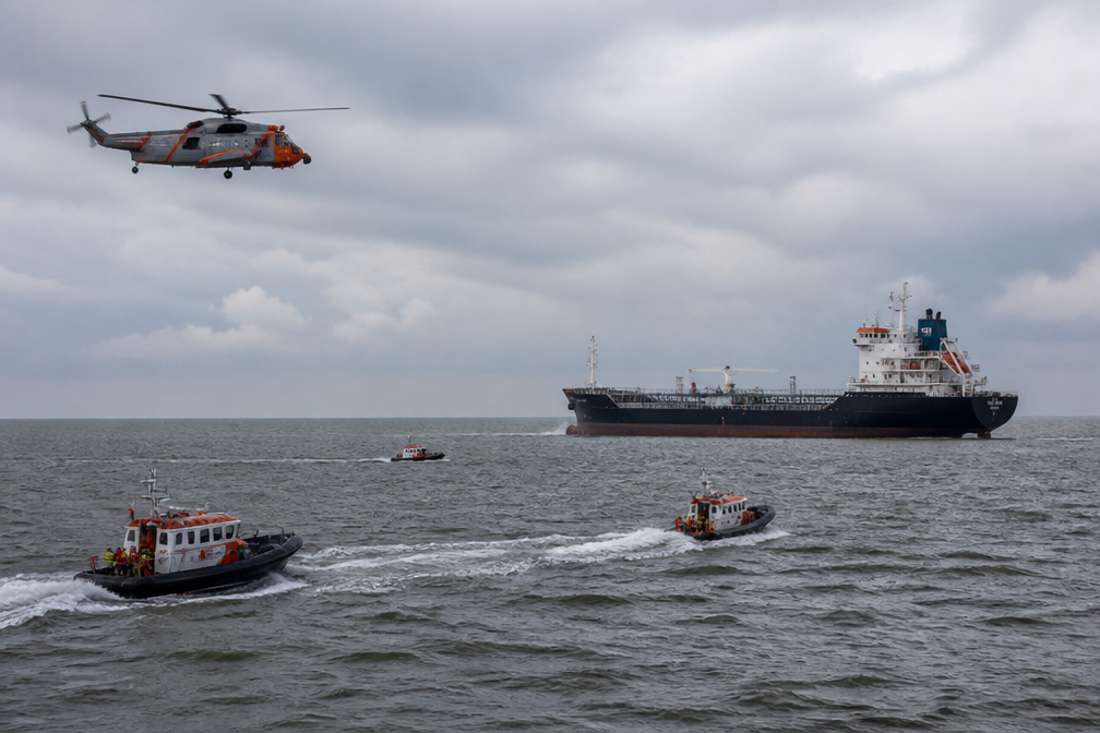 Tanker stuurloos ten noorden van Schiermonnikoog, vijf gewonden aan boord