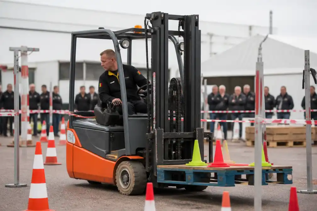 Belg Jimmy Vleminx (45) is wereldkampioen heftruckrijden in Aschaffenburg