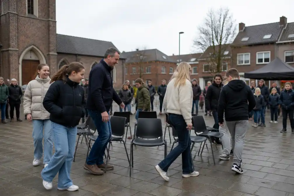 Stoelendans for Life op dorpsplein van Halle voor De Warmste Week
