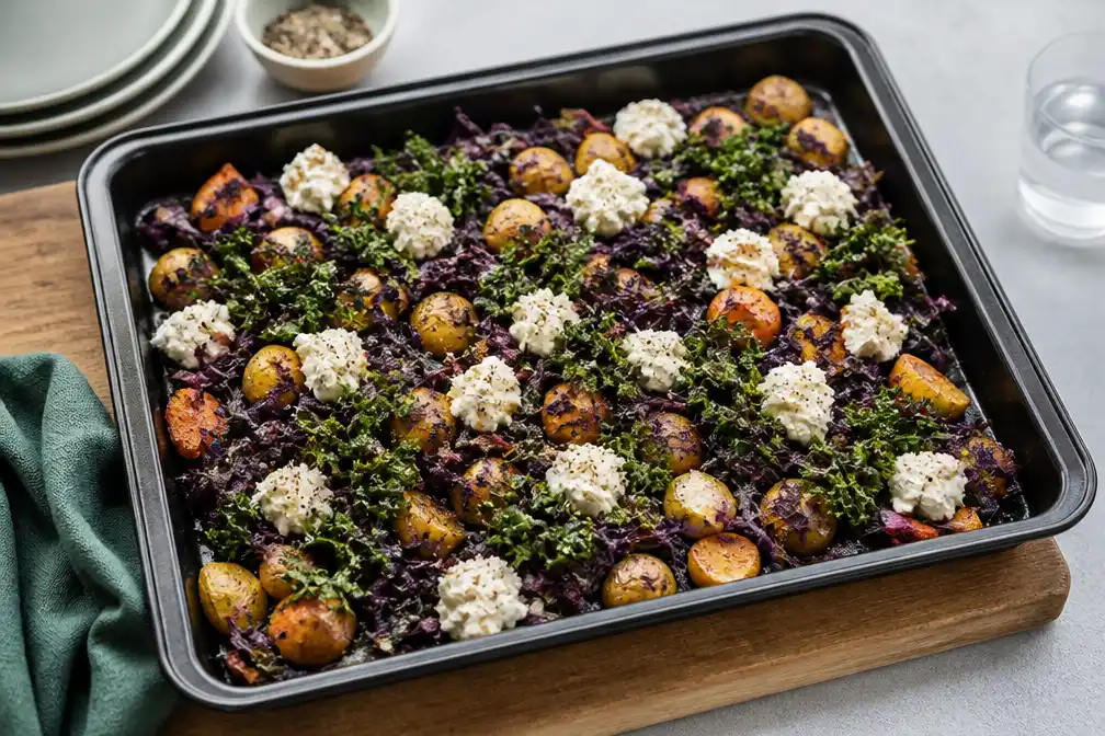 Traybake uit de oven met rodekool, winterpeen en ricotta verscheen op 31 oktober 2026