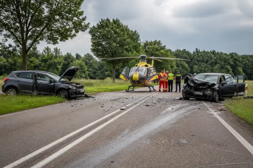 Vijf zwaargewonden bij frontale botsing in Winterswijk, onder wie 10-jarige tweeling