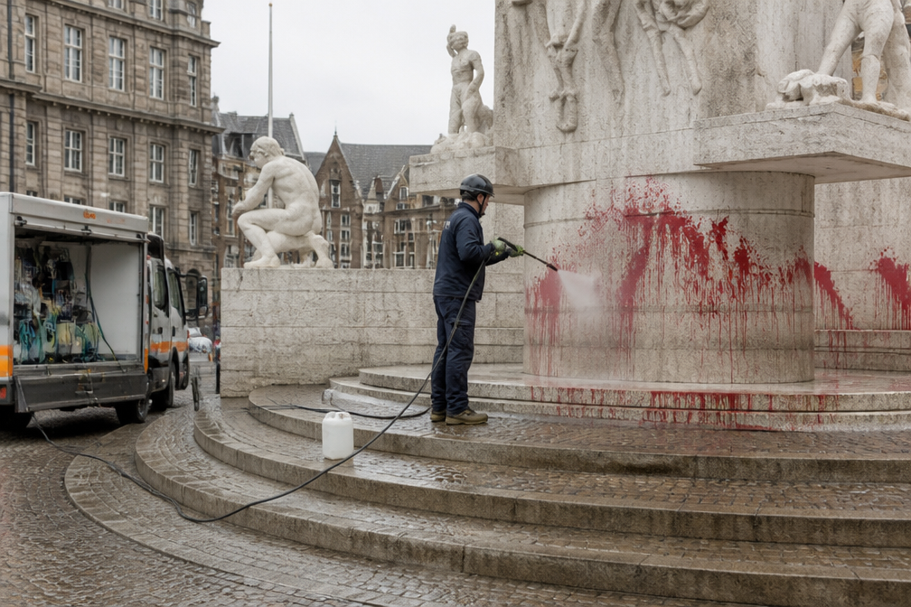Man schuldig aan bekladden Nationaal Monument Amsterdam, maar geen straf
