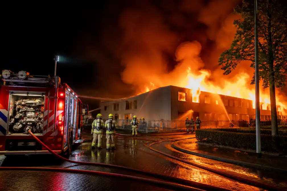 Zeer grote brand legt kringloopwinkel Veldhoven in as, geen gewonden