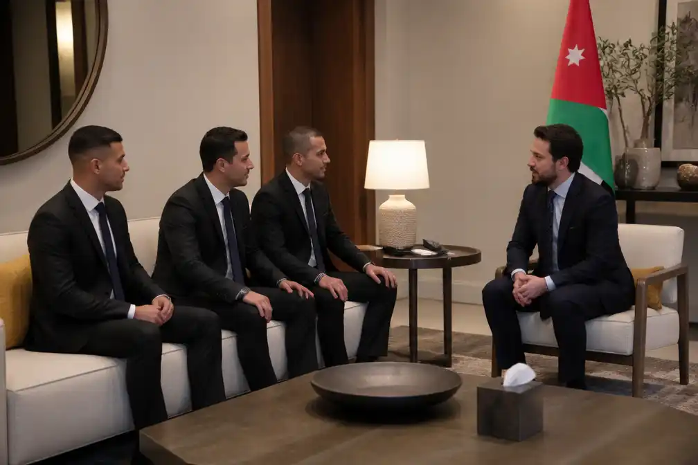 Kroonprins Hoessein van Jordanië eert WK-scheidsrechters op paleis