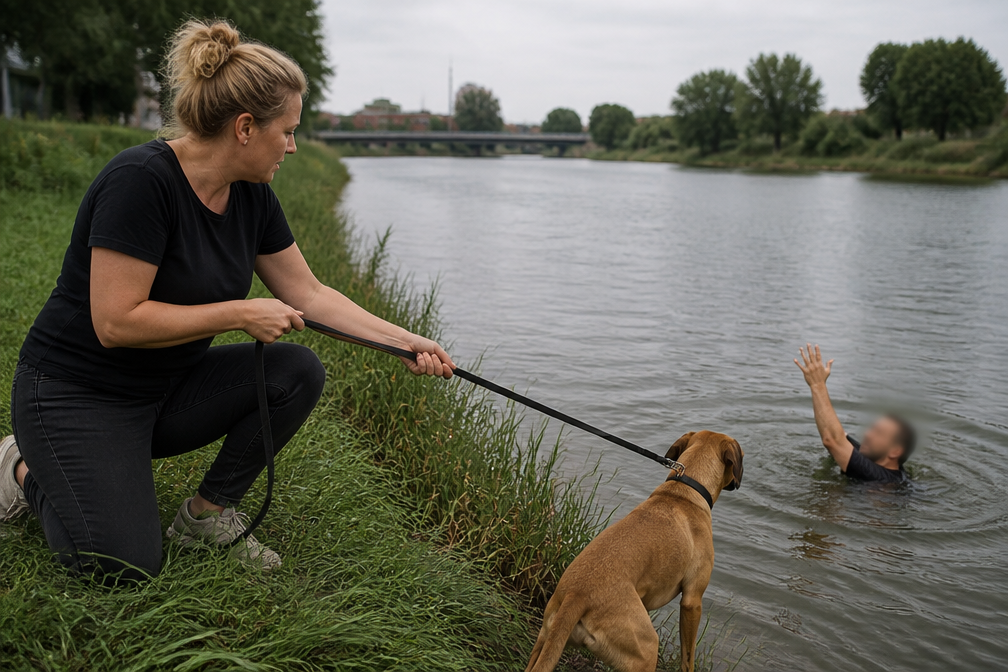 Vrouw en hond redden fietser uit Leie in Harelbeke