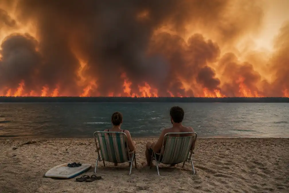 Virale foto van stel dat Franse bosbrand gadeslaat zorgt voor wereldwijde discussie